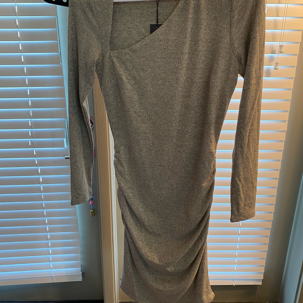 Elegant Greige Metallic Asymmetrical Dress